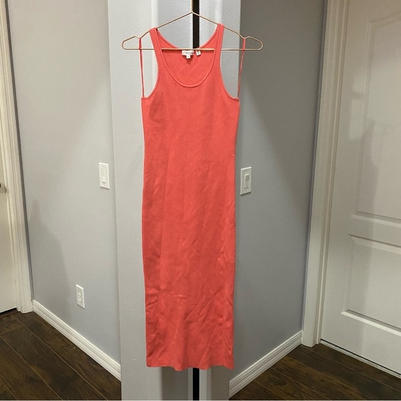 A.L.C. Guava Pink Coral Racerback Marc Rib Knit Midi Dress Size Small Stretch - Picture 2 of 9